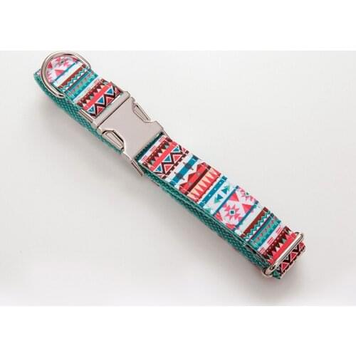 Personalized Fantasy Blue Ethnic Style Dog Collar Leash With Bow Tie Set Free Engraved Nameplate For Small Medium Large Dog