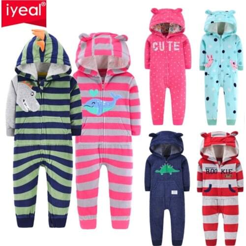 IYEAL Spring Fall Fleece Baby Rompers Coats For Infant Clothes Hooded With Ear Lovely Jumpsuits For Baby Boys Clothing Home Wear