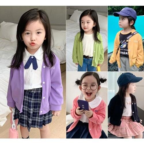 Girls Cardigan Autumn New Arrival Candy-colored Knitted Cardigan for Girl Kids Clothing Children Sweaters 2 3 4 5 6 7 Years