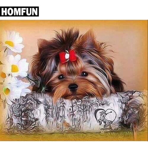 HOMFUN Full Square/Round Drill 5D DIY Diamond Painting "Cute dog" Embroidery Cross Stitch 5D Home Decor Gift