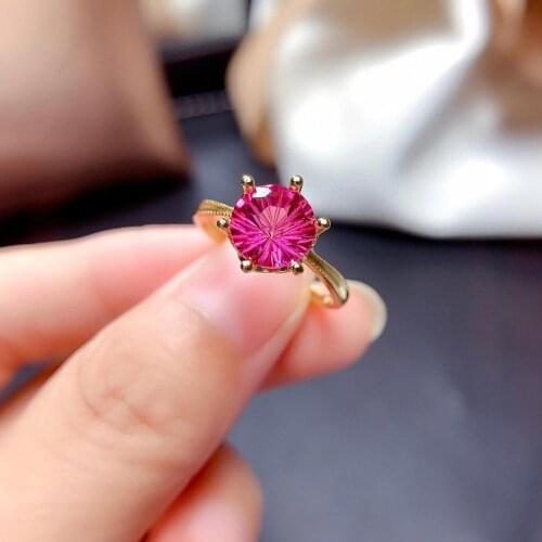 Graceful natural pink topaz gemstome ring for women jewelry certified natural gem real 925 silver gold plated engagement ring