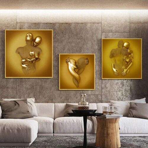 Metal Figure Statue Canvas Painting Romantic Modern Gloden Poster and Prints Modern Living Interior Paintings Decoration Cuadros