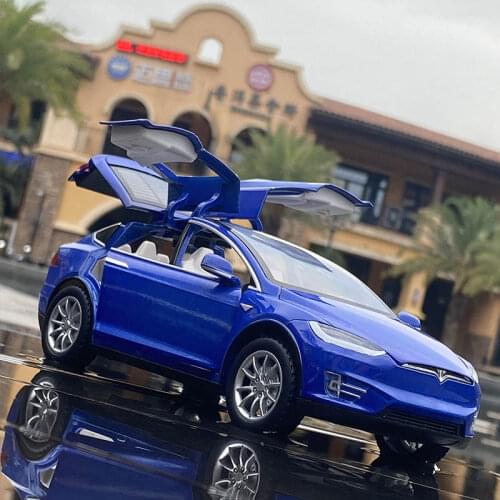 1:24 Tesla Modelx Car Model Simulation Alloy Sound And Light Pull Back Car Childrens Metal Toy Car Boy Gift Collection Ornament