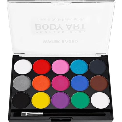 1 set Face Paint Kit for Kids Washable Paints 15 Colors Palette with Brush Safe Facepainting for Sensitive Skin Makeup Modeling