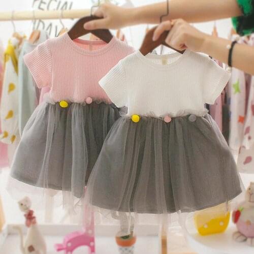 New Fashion Spring Dresses Toddler Kids Baby Girls Patchwork Tulle Casual Clothes Princess Dresses 0-2years Girl Clothes M0351