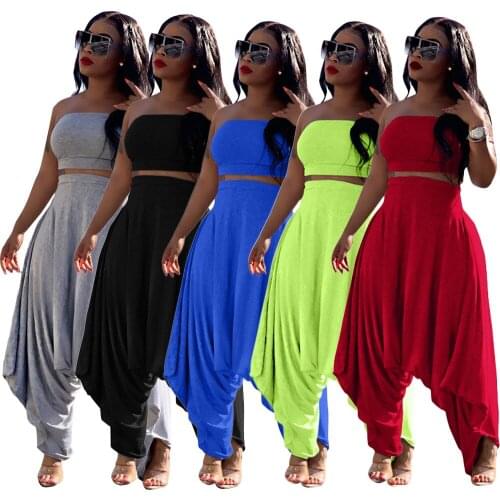 Autumn new solid color print Womens set strapless crop top haren pants suit two piece set vintage party tracksuit outfit GL6299