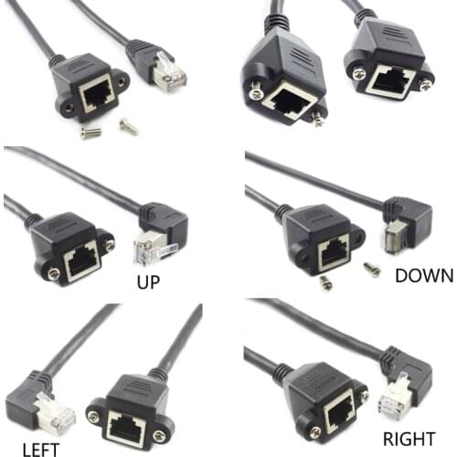 Right anlge RJ45 adapter Cat5e 8P8C FTP STP UTP RJ45 Male to Female Panel Mount LAN Ethernet Network Cable 0.3m 0.6m 1m 2m 3m 5m