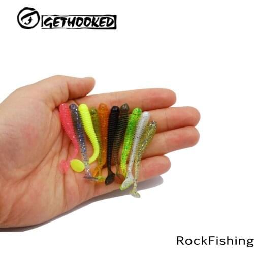 Gethooked 15Pcs/lot Wobblers Fishing Soft Lures Rubber Soft Baits 50mm 0.7g T-Tail Soft Worm Artificial Baits Bass Silicone Fish
