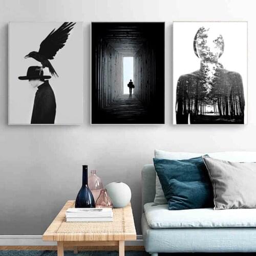 Nordic Canvas Painting Home Decor Scenery Picture Wall Art Figure Print Living Room Bedroom Black White Minimalist A Painting