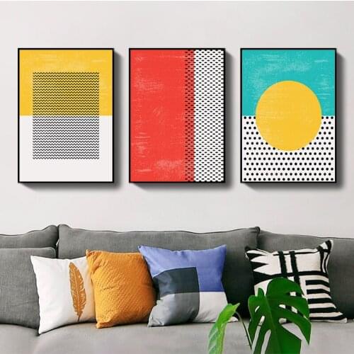 Modern Abstract Geometric Texture Poster Yellow Red Navy Blue Canvas Print Wall Art Painting Living Room Interior Decoration