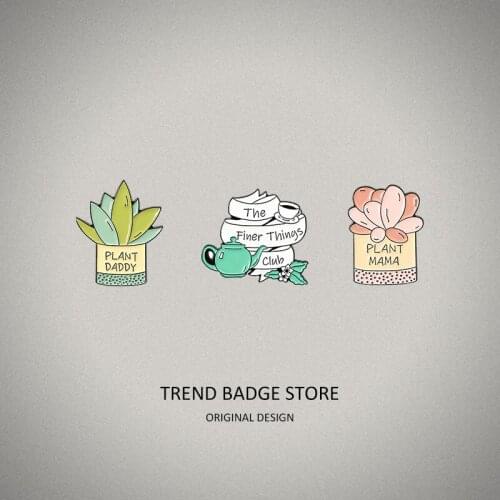 Cartoon lovely pot plant aloe vera flowers womens accessories Enamel Pins Bag Badges Brooches clothes label pin