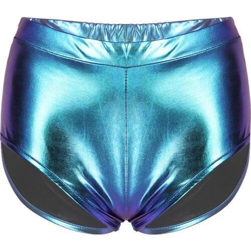 Women Summer Shorts Shiny Patent Leather Shorts Metallic Hot Pants Elastic Waistband Trousers Clubwear for Stage Performance