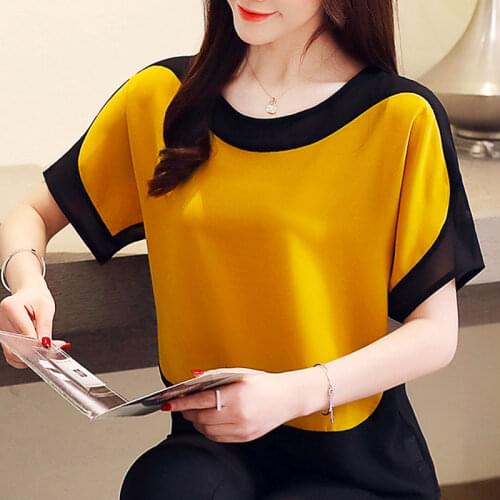 Womens Tops And Blouses Fashion 2021 Chiffon Blouse Plus Size Ladies Tops Shirts Solid Short O-Neck Batwing Sleeve 3397 50