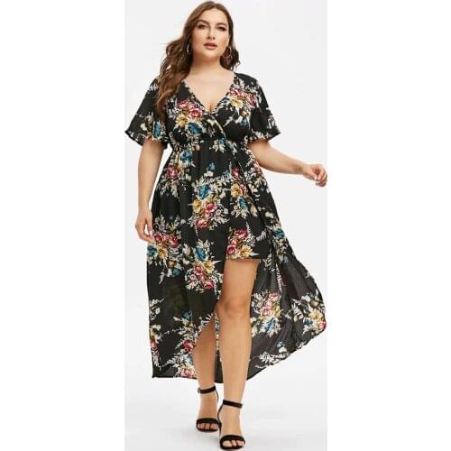 Women Plus Size Dresses Boho Summer Women Fashion Floral Printed Dresses Female V-neck Casual Short Sleeve Dress Vestidos