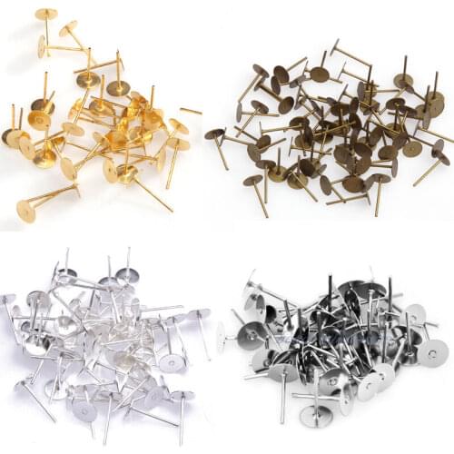 100 pcs Earring Stud Ear Post Nails Flat Earring Pad Base Posts Earring Findings for DIY Jewelry Making Components for Making