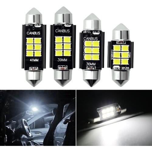 2X Festoon C5W C10W LED Bulb 3030 6SMD Canbus Error Free Auto Interior Doom Lamp 31mm 36mm 39mm 41mm License Plate Lamp WHITE