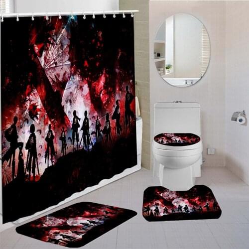 3/4 Pieces Attack On Titan/Wings of Liberty Shower Curtains Sets Carpet Toilet Mat Bathroom Animation Non-slip Shower Curtain