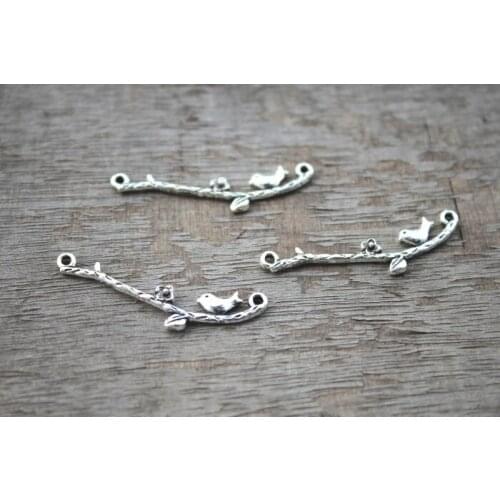 30pcs of Antique Tibetan silver Bird on a Branch Connector Charms 40X10mm