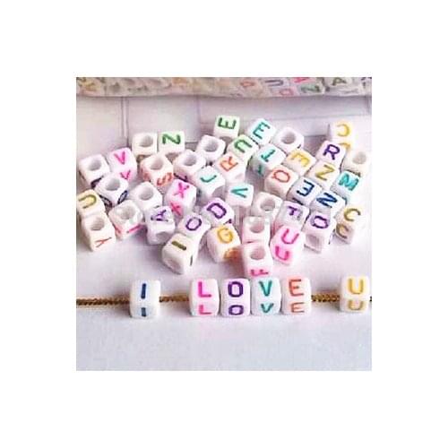 100pcs 6mm Acrylic Spacer Beads For Loom Band Bracelet Mixed Alphabet "A-Z" Cubic Letter Beads
