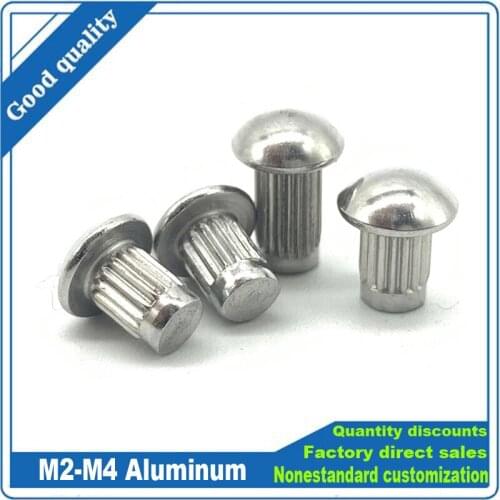 100xx M2 M2.5 M3 M4 Aluminum Button Round Head Knurled Shank Solid Rivet for Label Name Plate Diameter 2-4mm length 3-10mm GB827