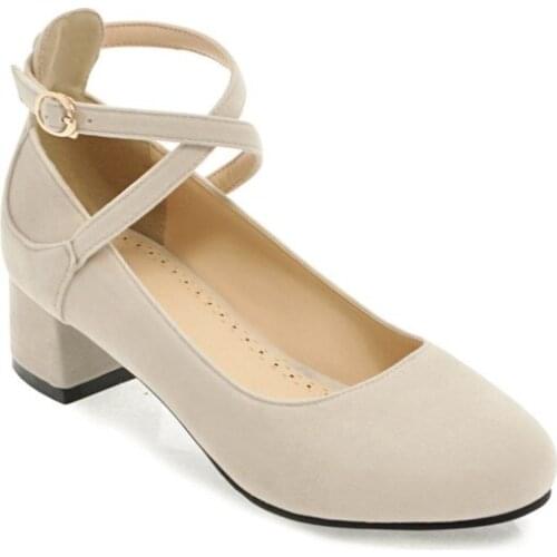 Big Size 11 12 ladies high heels women shoes woman pumps Single-shoe womens shallow round-headed cross-buckle suede shoes