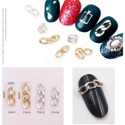10Pcs Korean 2/3 Knots Zipper Metal Chains Nail Art Rhinestones 3D Nail Art Punk Pendant Charms DIY Nail Art Jewelry Accessories