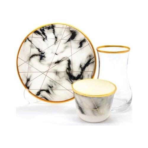 Drop Efe Tea & Arabian Coffee Cup Set 18 Pieces White Marble
