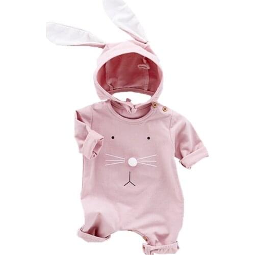 Boy Girl Rabbit Halloween Christmas Hooded Romper Toddler One Piece Solid Color Outfit Long Sleeve Playsuit Jumpsuit Clothes