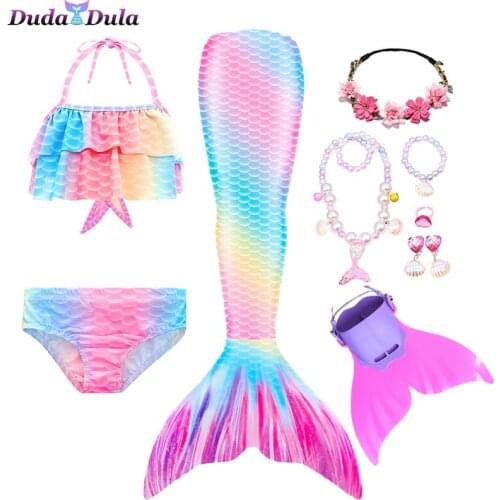 Kids Girls Mermaid Tails With Monofin Swimsuit Bikini Bathing Suit Dress for Children Swimming Girls Holiday Dress cospla