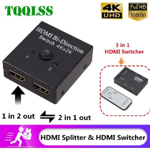 4K HDMI Switch 2 Ports Bi-directional 1x2 / 2x1 HDMI Switcher Splitter Supports Ultra HD 4K 1080P 3D HDR HDCP for PS4 Xbox HDTV