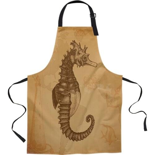 Vintage Nautical Style World Map Sea Horse Apron Woman Adult Bibs Home Cooking Baking Coffee Shop Aprons Kitchen Accessory