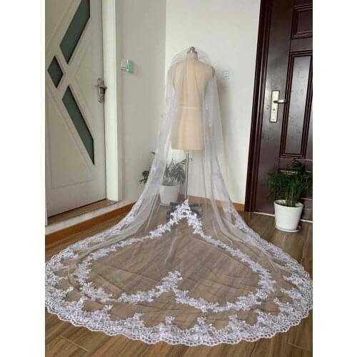 1 layer lace bridal veil 3m cathedral lace veil wedding veils white ivory black & comb