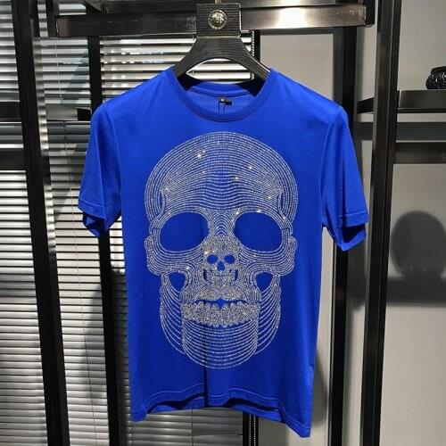 Brand Short Sleeve High Quality Top Skull Diamond Mens Summer T-Shirt Slim Personality Design