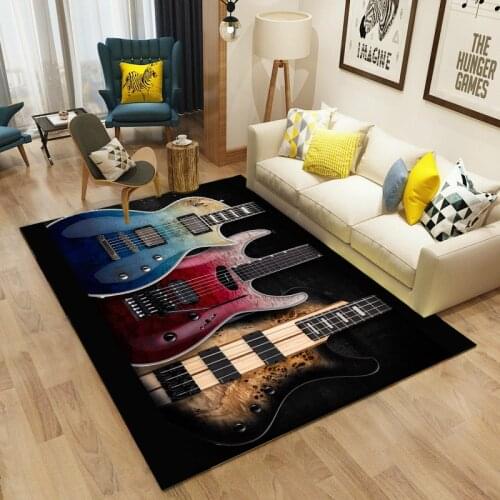 Guitar Rug 3D Printed Music Carpet Bedroom Area Rugs Home Modern Large Carpets For Living Room Soft Flannel Anti-Slip Floor Mat