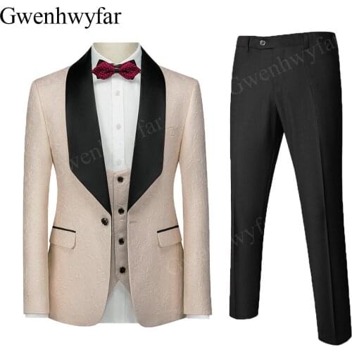 Gwenhwyfar Italian Design Slim Fit Champagne Paisley Men Suits Handsome Best Man Wedding Suits Mens Formal Prom Suits 3 Pieces