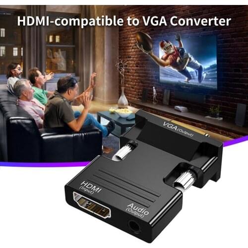 HDMI-compatible Female to VGA Male Converter with Audio Adapter Support 1080P Signal Output for PC Laptop TV Monitor Projector
