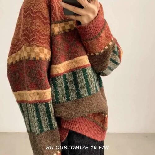Heydress 2020 Winter Women Vintage Long Sleeve Sweater Lady Autumn Stripe Warm Loose Knitted Pullovers Female Turtleneck Tops