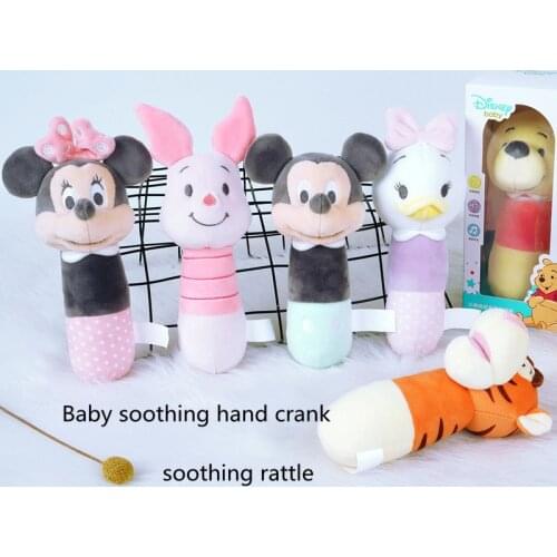 Disney Baby Soothing Toys Early Education Toy Mickey Minnie Mouse Hand Grab Stick Winnie The Pooh Bb Stick Plush Doll Kids Gift