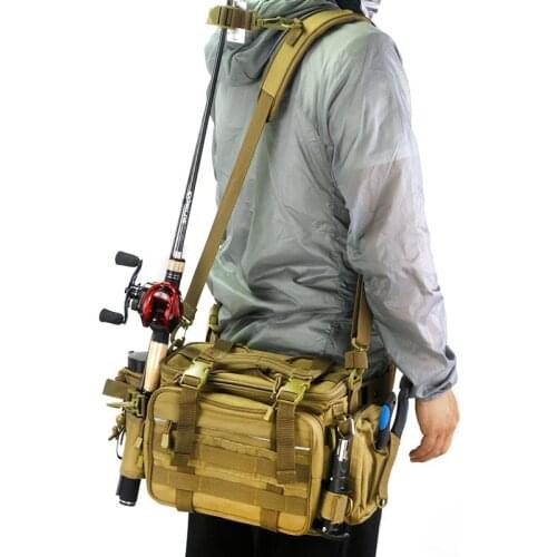 Camouflage Waist Shoulder Messenger Fishing Tackle Bag Fishing Reel Lure Photography Camera Storage Bags 38x23x18cm Outdoor Tool