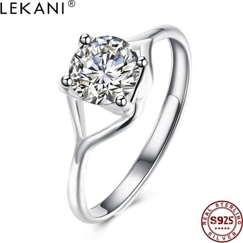 LEKANI Sterling Silver 925 Rings For Girl Adjustable Geometric Shape Inlaid Zircon Personality Ring Anniversary Simple Gift Best