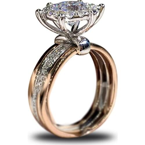 MOONROCY Rose Gold / Silver Color CZ Crystal Rings Cubic Zirconia Wedding Ring Dropshipping Jewelry Wholesale for Women Gift