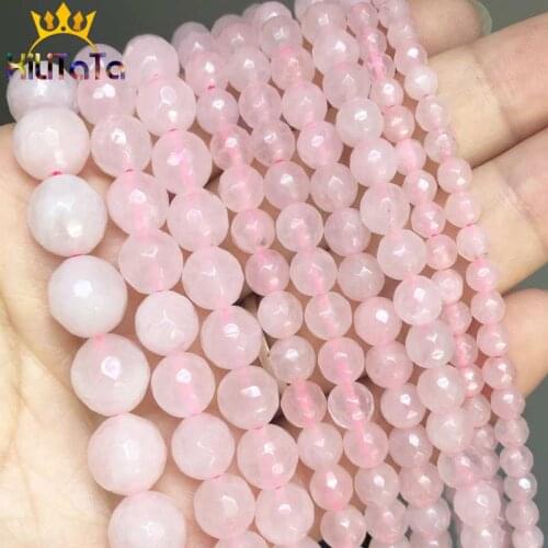 Natural Faceted Pink Crystal Beads Round Loose Beads For Jewelry Making DIY Earring Studs Bracelet Accessories 15” 4/6/8/10/12mm