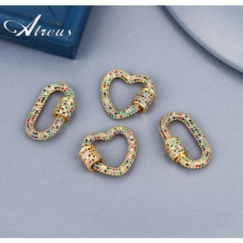 Heart Lock Hooks Spiral Clasps Fastener Copper Colorful Micro Pave Zirconia Necklace Accessories For DIY Woman Jewelry Making