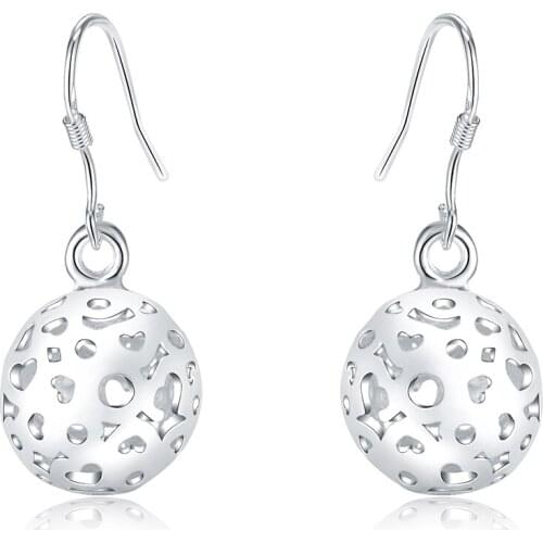 Cute new fashion 925 jewellery silver plated hollow ball earrings stereo ball ladies girls pop style ball earrings