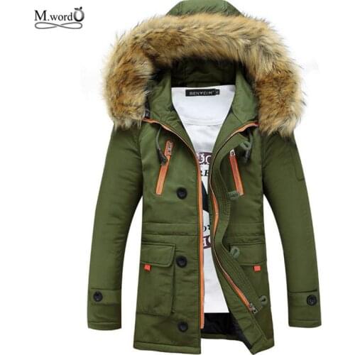 Mwxsd New winter Casual mens fur warm down parkas with fur hat thick jacket coat Slim Fit Outerwear for men jaqueta masculina