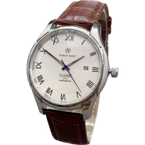 PABLO RAEZ leather steel Men simple Wristwatch Luxury Watch with date top quality Male fashion casual relogio masculino calendar