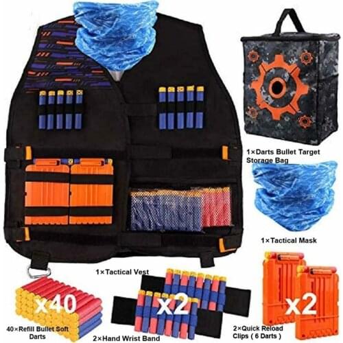 Tactical Vest Kit Kids Tactical Vest Leg Holster Refill Soft Bullets Foam Guns Supply for Nerf N-Strike Elite/Mega/Rival/Series