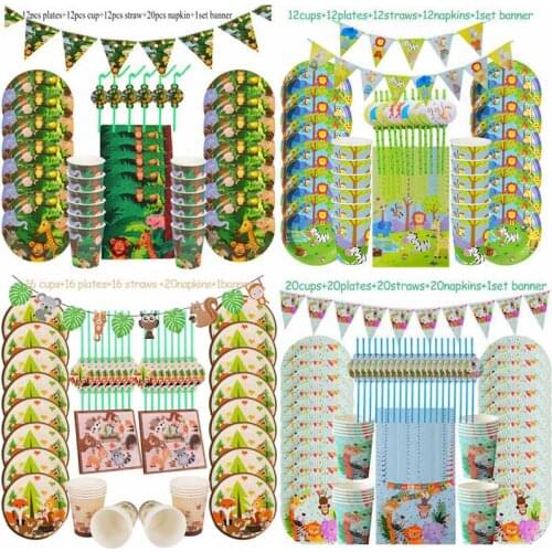CYUAN Jungle Animal Forest Friends Zoo Theme Disposable Tableware Set Jungle Safari Birthday Party Decoration Baby Shower
