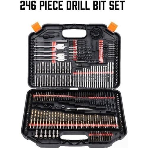 HSS 246pcs Drill Bit Set Tool Combination Kit Woodworking Flat Drill Bits Twist Drills Cement Drills Hole Opener Carpentry tools