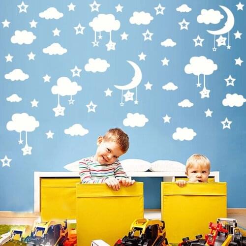 Moon Clouds Hollow Stars Wall Stickers Home Decoration For Childrens Room Fridge Living Room Wallpaper Peel & Stick Art Mural
